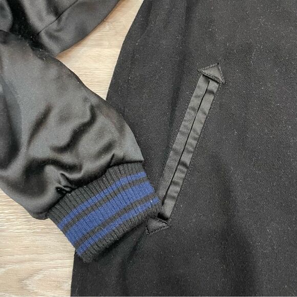 Stussi Black Wool long varsity jacket coat sz XS - Picture 4 of 11